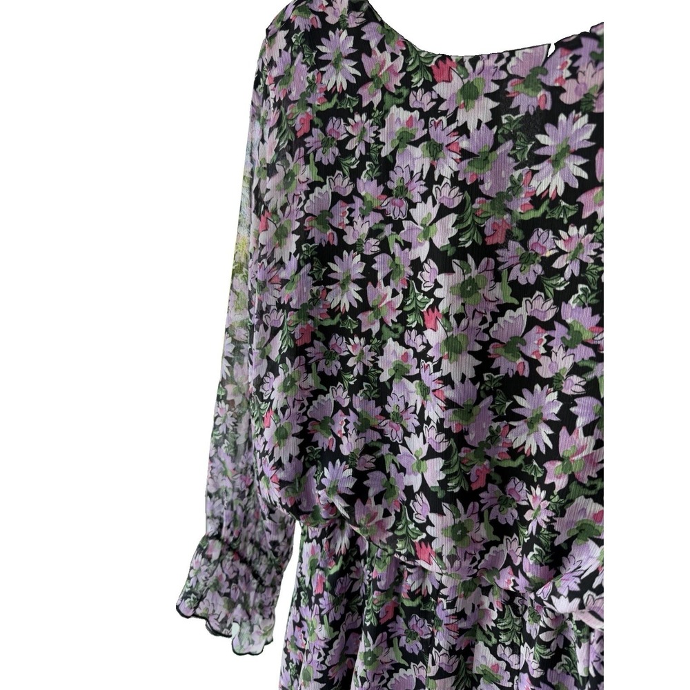 ZARA Womens Floral Chiffon A-Line Short Dress Smocked Sheer Keyhole Sz MEDIUM - Picture 7 of 7